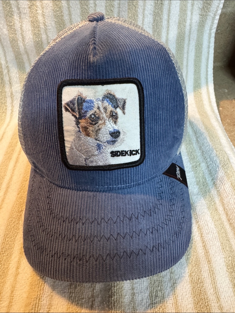 Goorin Bros Navy Corduroy Dog Patch Trucker Hat Sidekick
